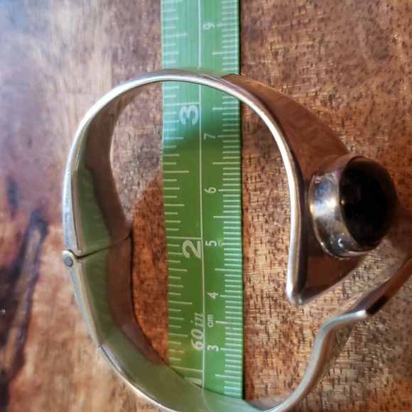 Vintage Mexican Taxco  Modernist Style Onyx and Silver Hinge Bracelet - Picture 8 of 10